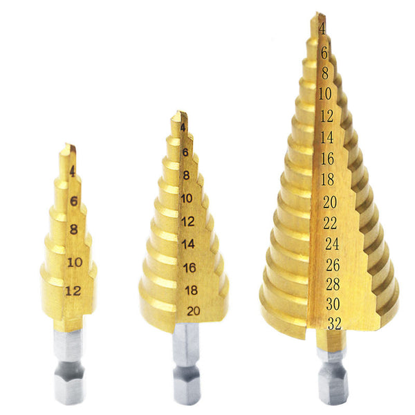 Hexagon Shank Straight Groove Step Drill Pagoda Drill Step High Speed Steel 4241 Drill Bit Set 4-32 4-20 4-12